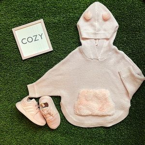 Glitter Knit Poncho with Faux Fur